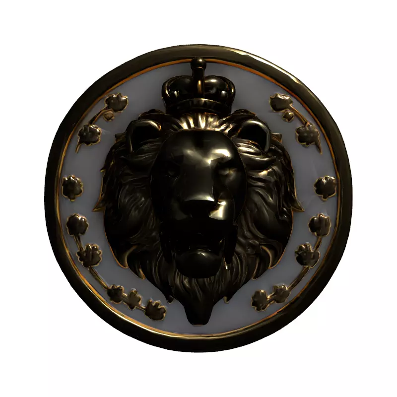 Golden Crowned Lion Medallion Emblem Low-poly 3D model_4