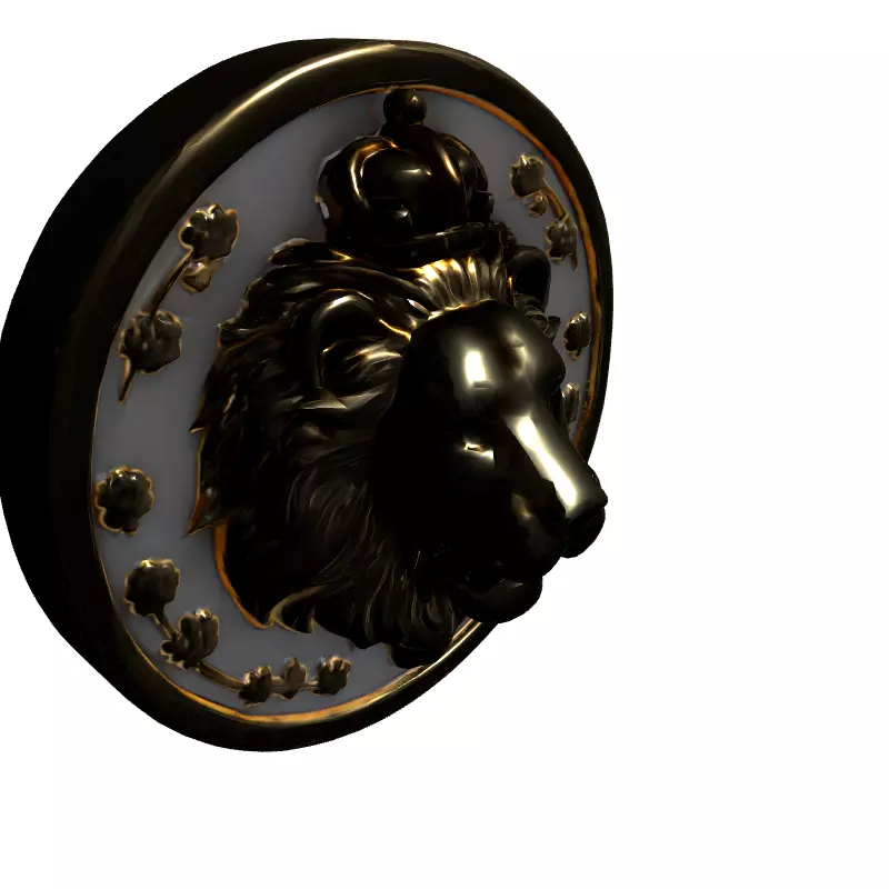 Golden Crowned Lion Medallion Emblem Low-poly 3D model_3