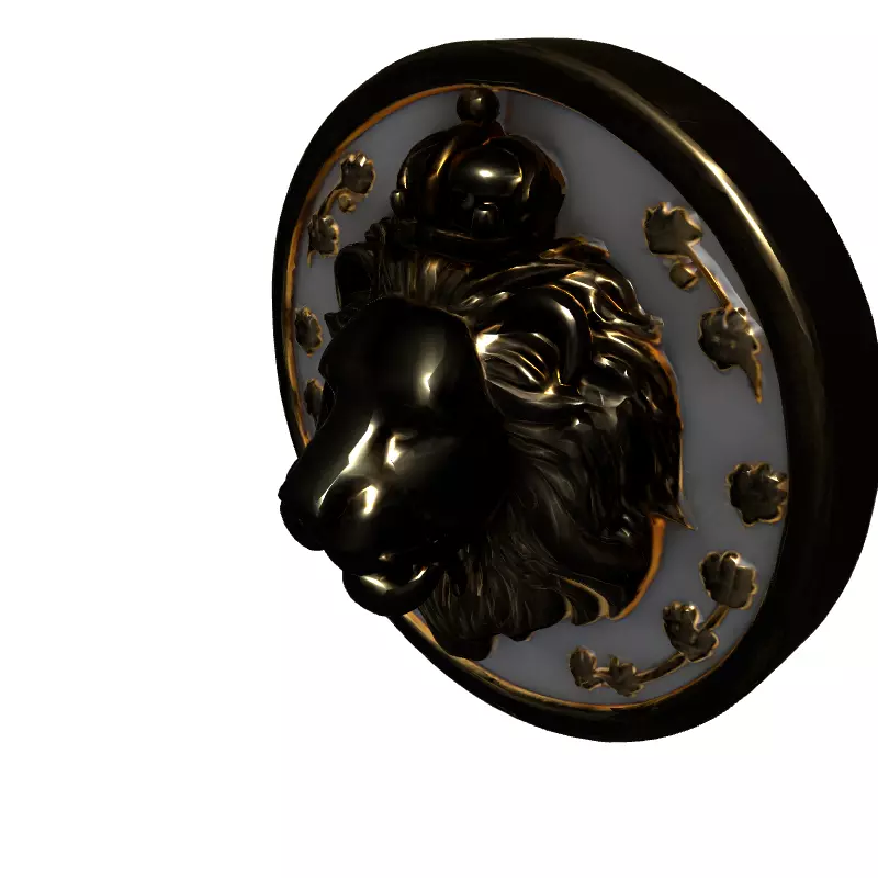 Golden Crowned Lion Medallion Emblem Low-poly 3D model_2