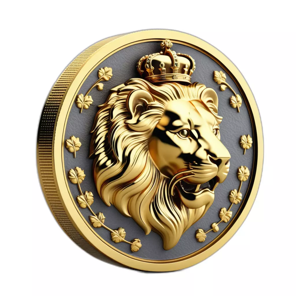 Golden Crowned Lion Medallion Emblem Low-poly 3D model_0