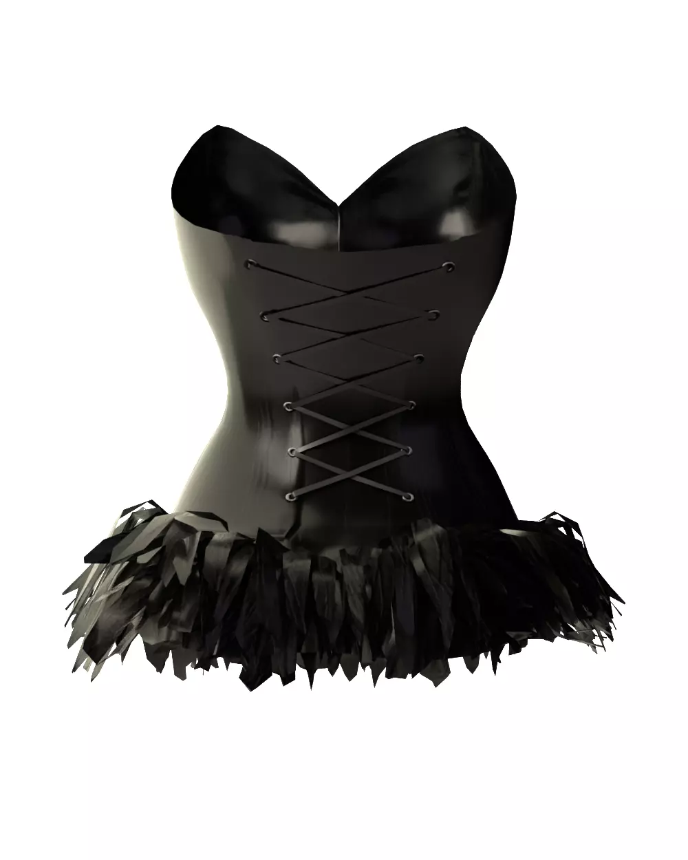 Feathers Bottom Strapless Female Corset 3D model_6