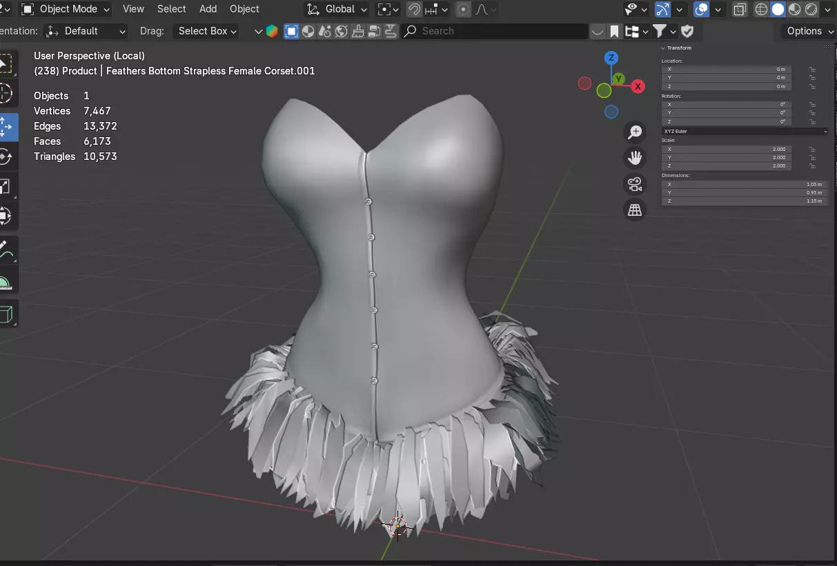 Feathers Bottom Strapless Female Corset 3D model_12