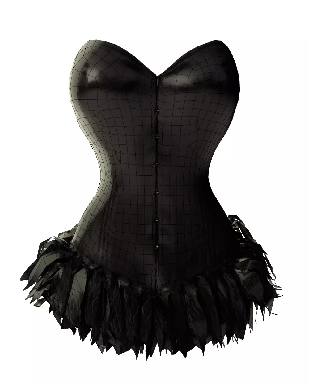Feathers Bottom Strapless Female Corset 3D model_1