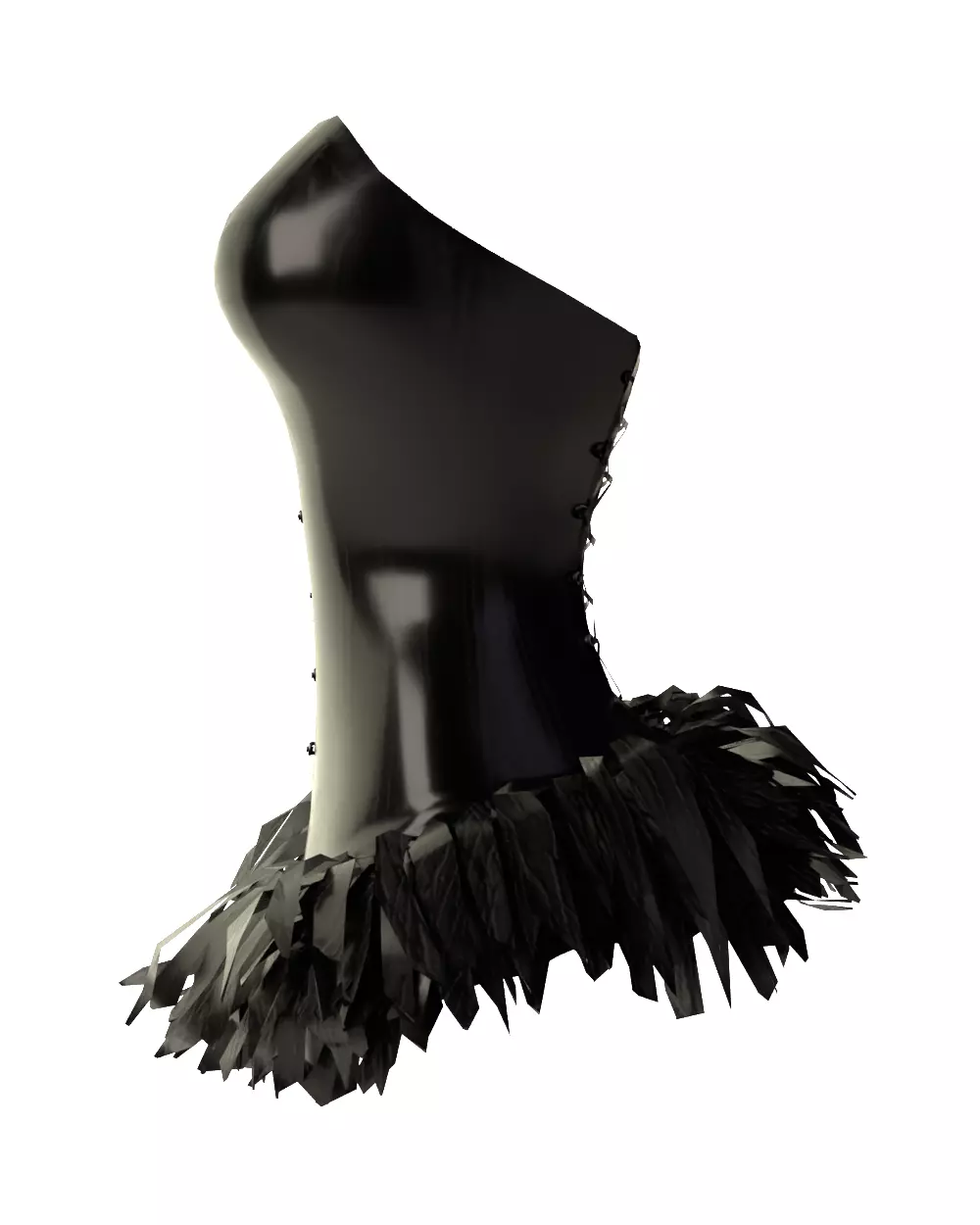 Feathers Bottom Strapless Female Corset 3D model_4