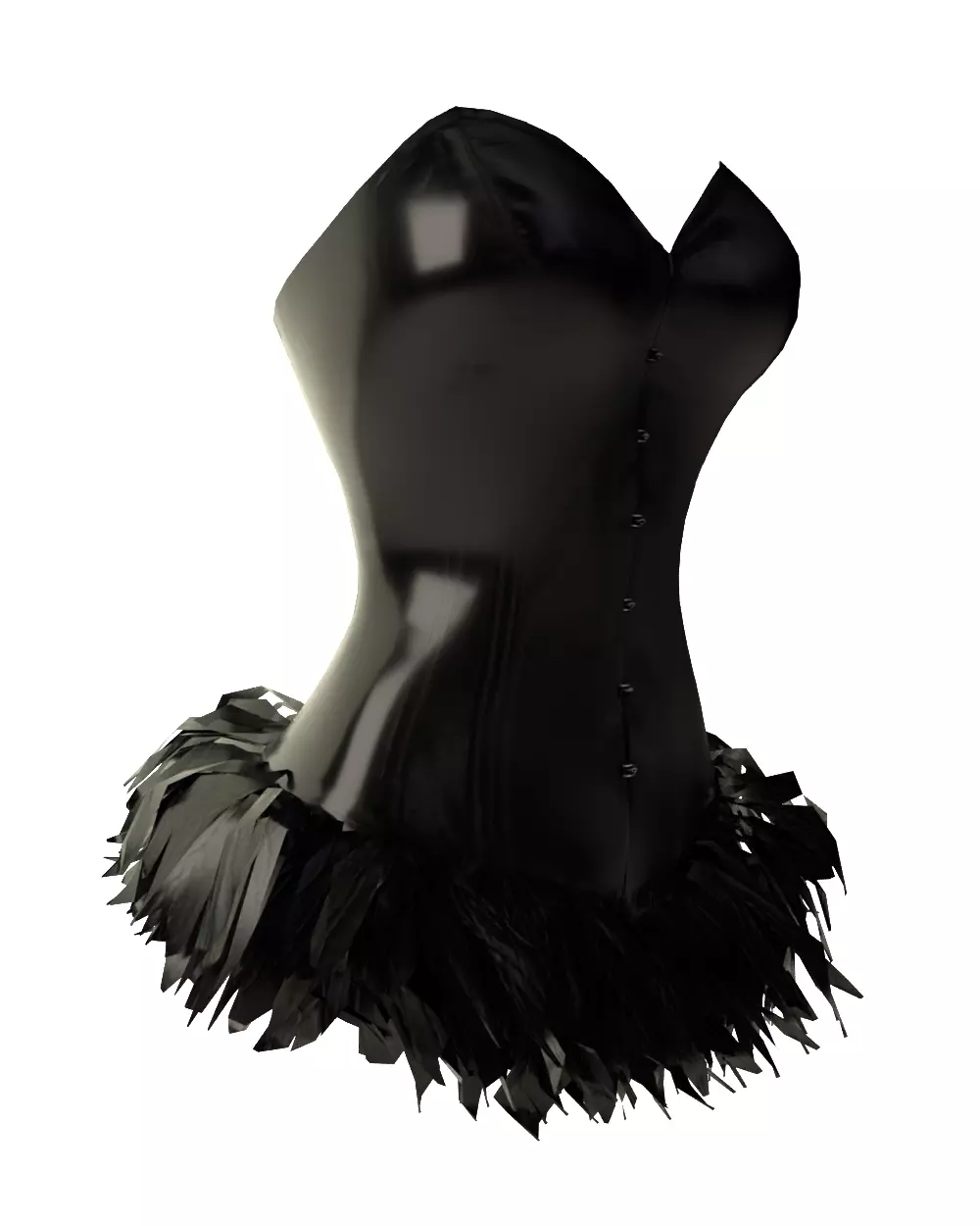 Feathers Bottom Strapless Female Corset 3D model_9