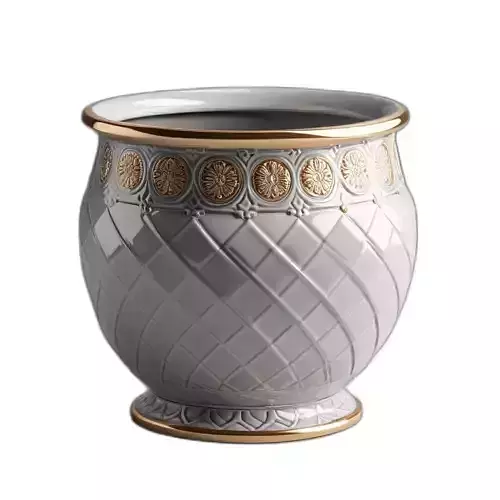 Ornate Ceramic Planter with Gold Details