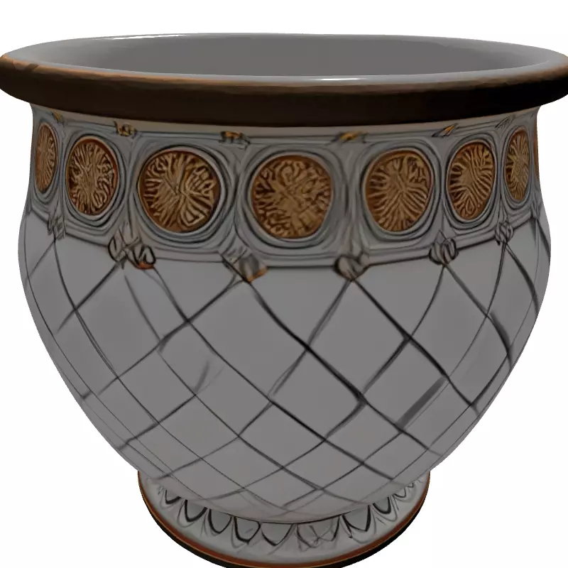 Ornate Ceramic Planter with Gold Details Low-poly 3D model_6