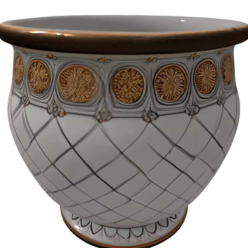 Ornate Ceramic Planter with Gold Details Low-poly 3D model_5