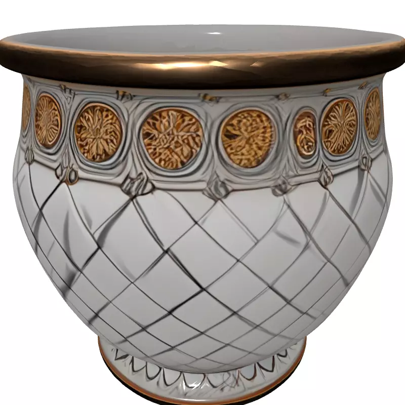 Ornate Ceramic Planter with Gold Details Low-poly 3D model_2
