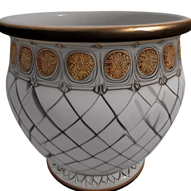 Ornate Ceramic Planter with Gold Details Low-poly 3D model_3