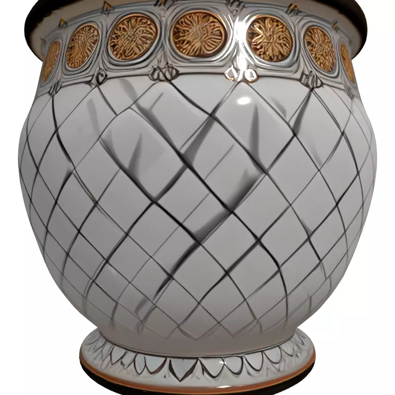 Ornate Ceramic Planter with Gold Details Low-poly 3D model_4