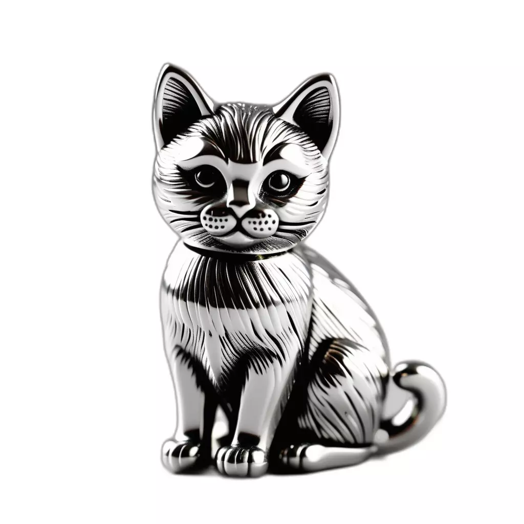 Metallic Engraved Cat Decorative Figurine Low-poly 3D model_0