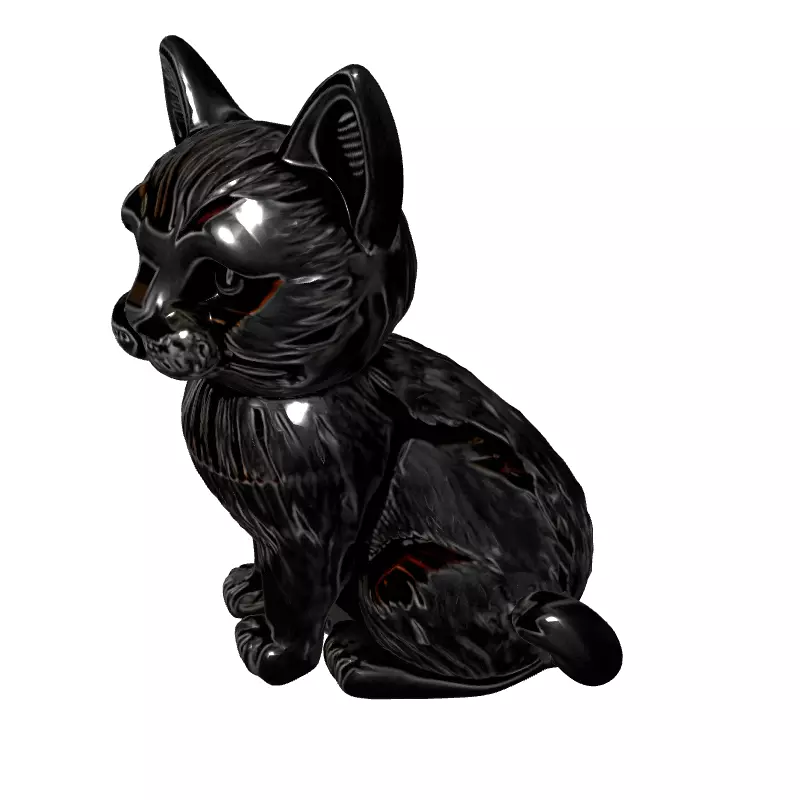 Metallic Engraved Cat Decorative Figurine Low-poly 3D model_2