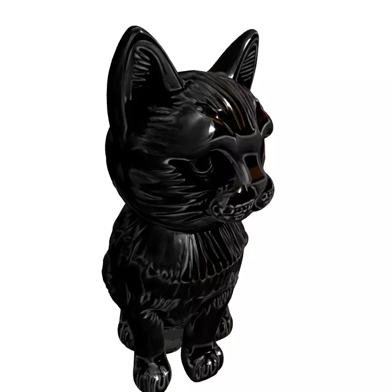 Metallic Engraved Cat Decorative Figurine Low-poly 3D model_3