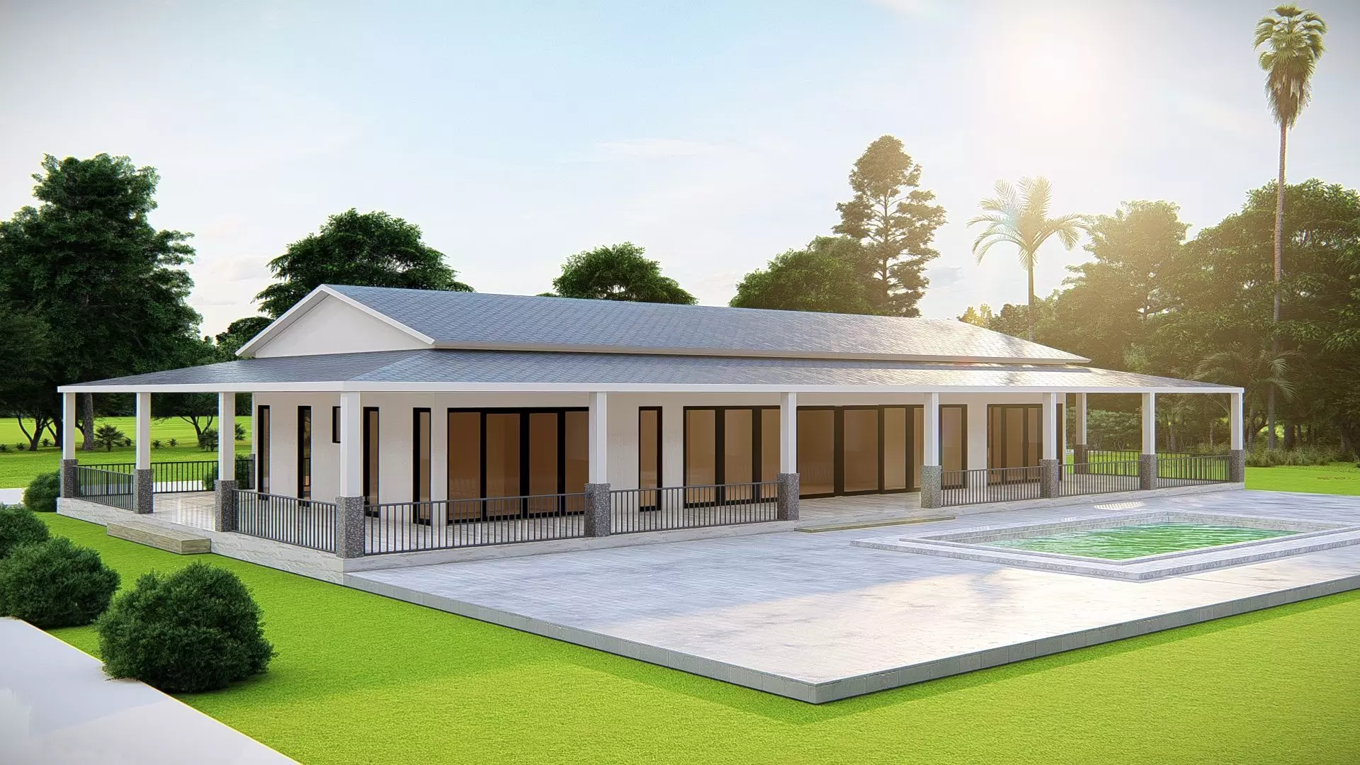 Modern American House Exterior 3D Model Realistic Architectural 3D model_0