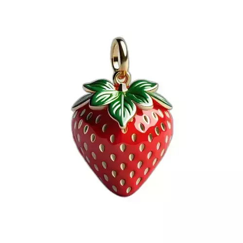 Golden Strawberry Enamel Charm Pendant Low-poly 3D model