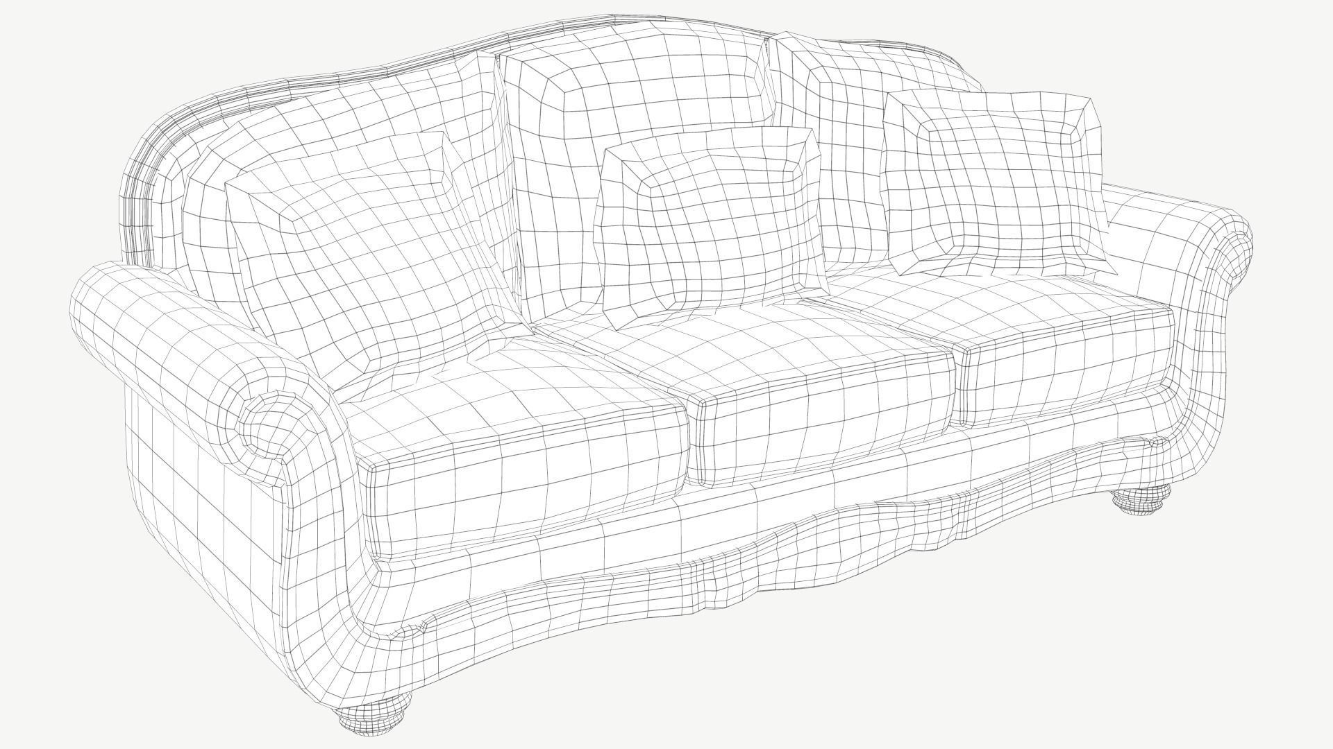 Old Fashioned Sofa model Low-poly 3D model_2