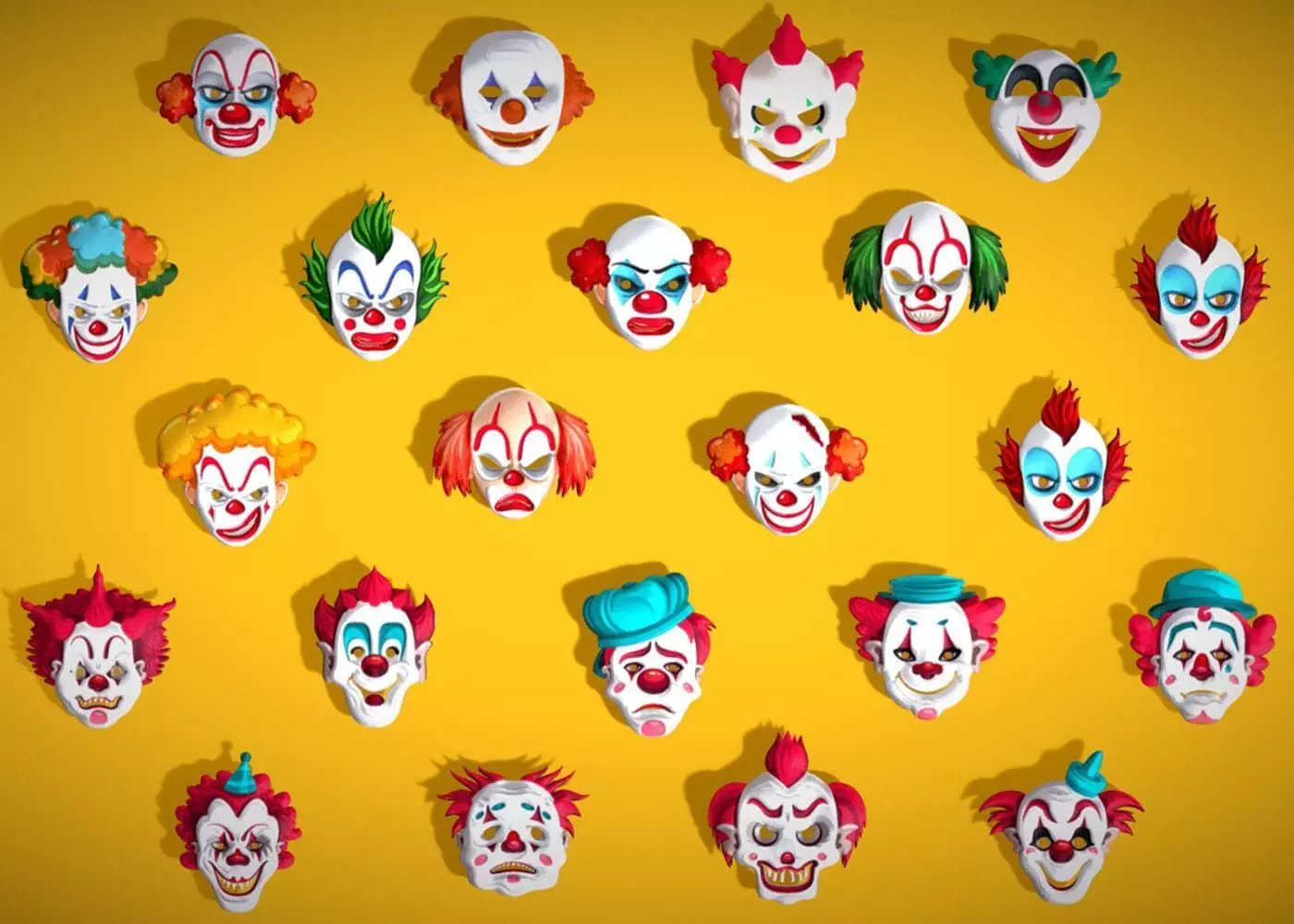 22 It Joker Horror Party Masks Pack - Kids Evil Fantasy Low-poly 3D model