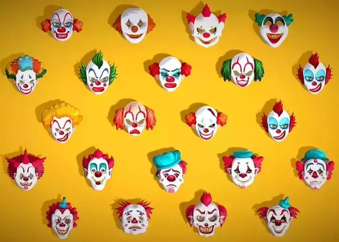 22 It Joker Horror Party Masks Pack - Kids Evil Fantasy Low-poly 3D model