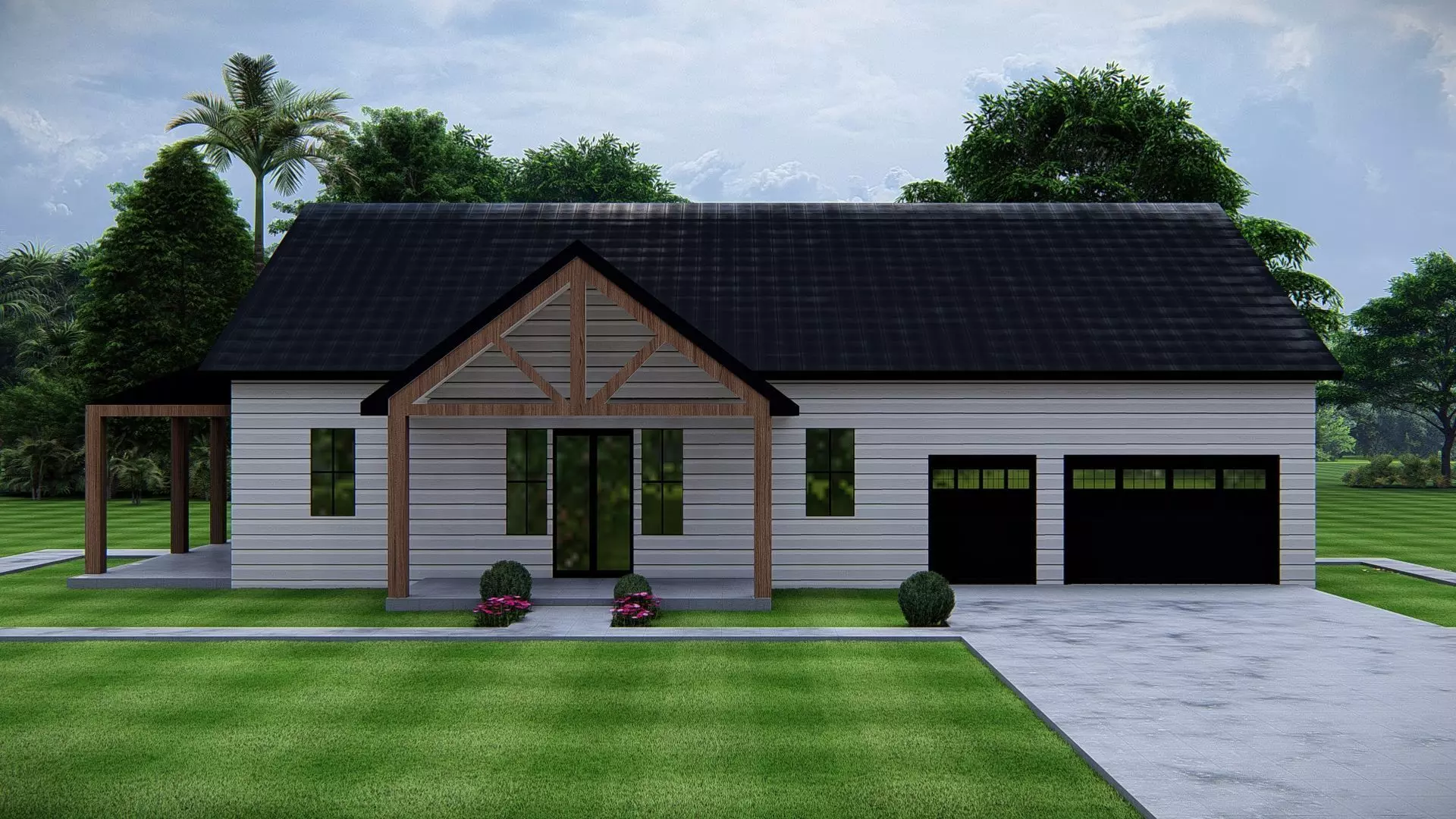 Modern American House Exterior 3D Model Architectural  3D model_0