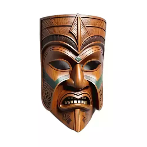 Detailed Polynesian Wooden Tiki Mask