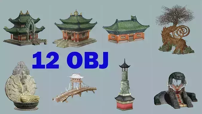 Ancient C Japanese Village Collection Low-poly 3D model