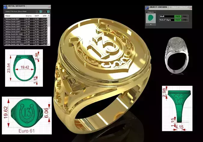 Men stl 3dm Ring Cavalry Signet with Symbol 13 model mr0290