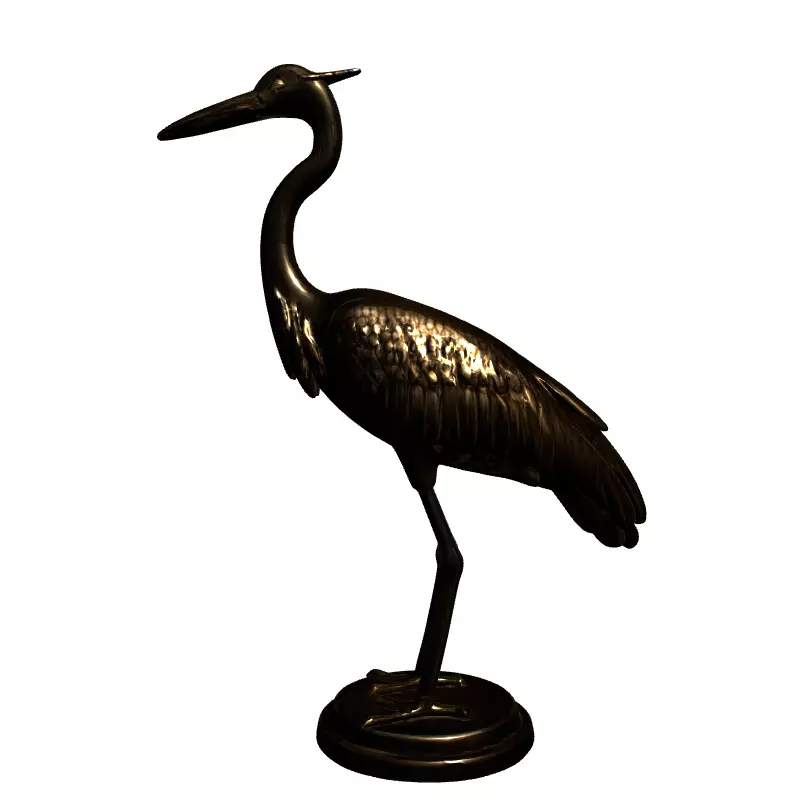 Golden Heron Bird Statue Decoration Low-poly 3D model_4