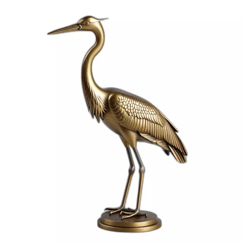 Golden Heron Bird Statue Decoration Low-poly 3D model_0