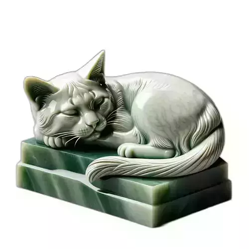 Elegant Jade Sleeping Cat Sculpture