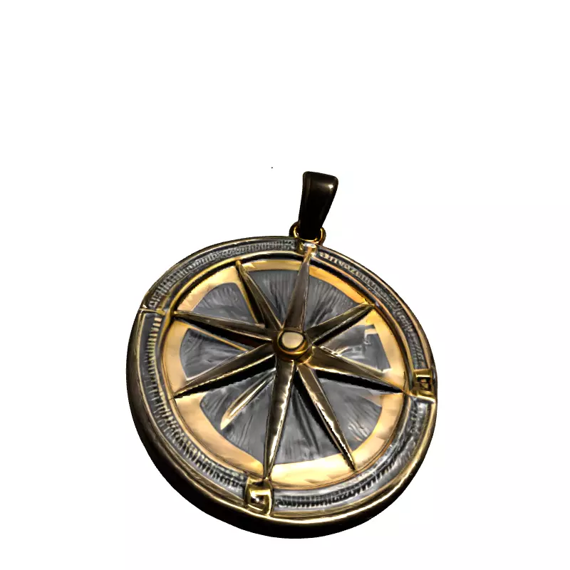 Golden Compass Rose Pendant Charm Low-poly 3D model_4