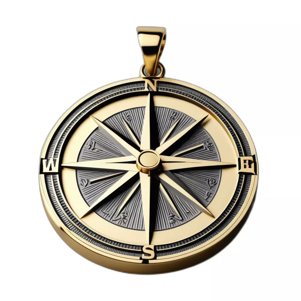 Golden Compass Rose Pendant Charm Low-poly 3D model_0