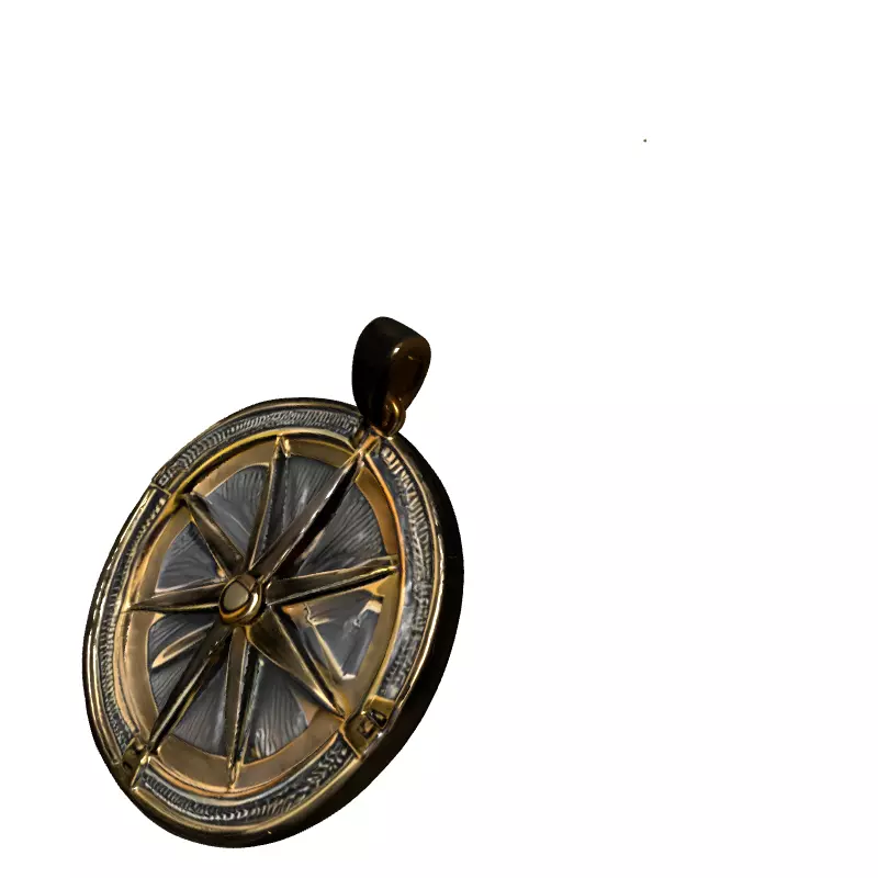 Golden Compass Rose Pendant Charm Low-poly 3D model_2