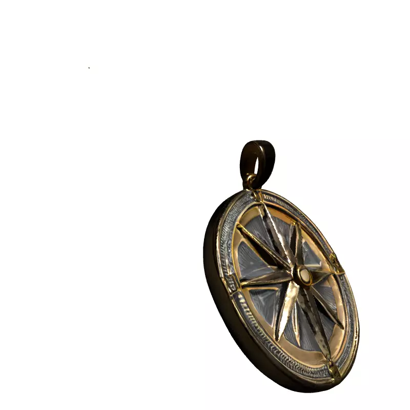 Golden Compass Rose Pendant Charm Low-poly 3D model_3