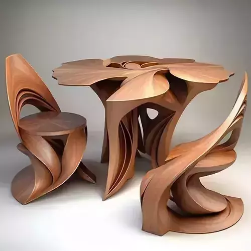 Sculptural Floral Wooden Table 