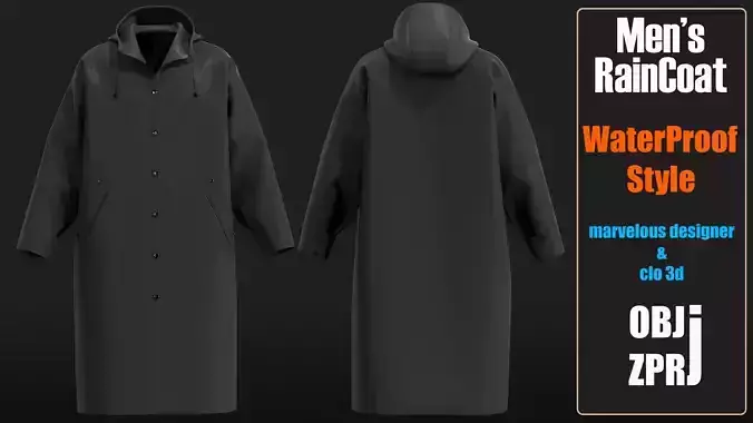 WaterProof rain coat For Men -3D Clothing Model - OBJ ZPRJ