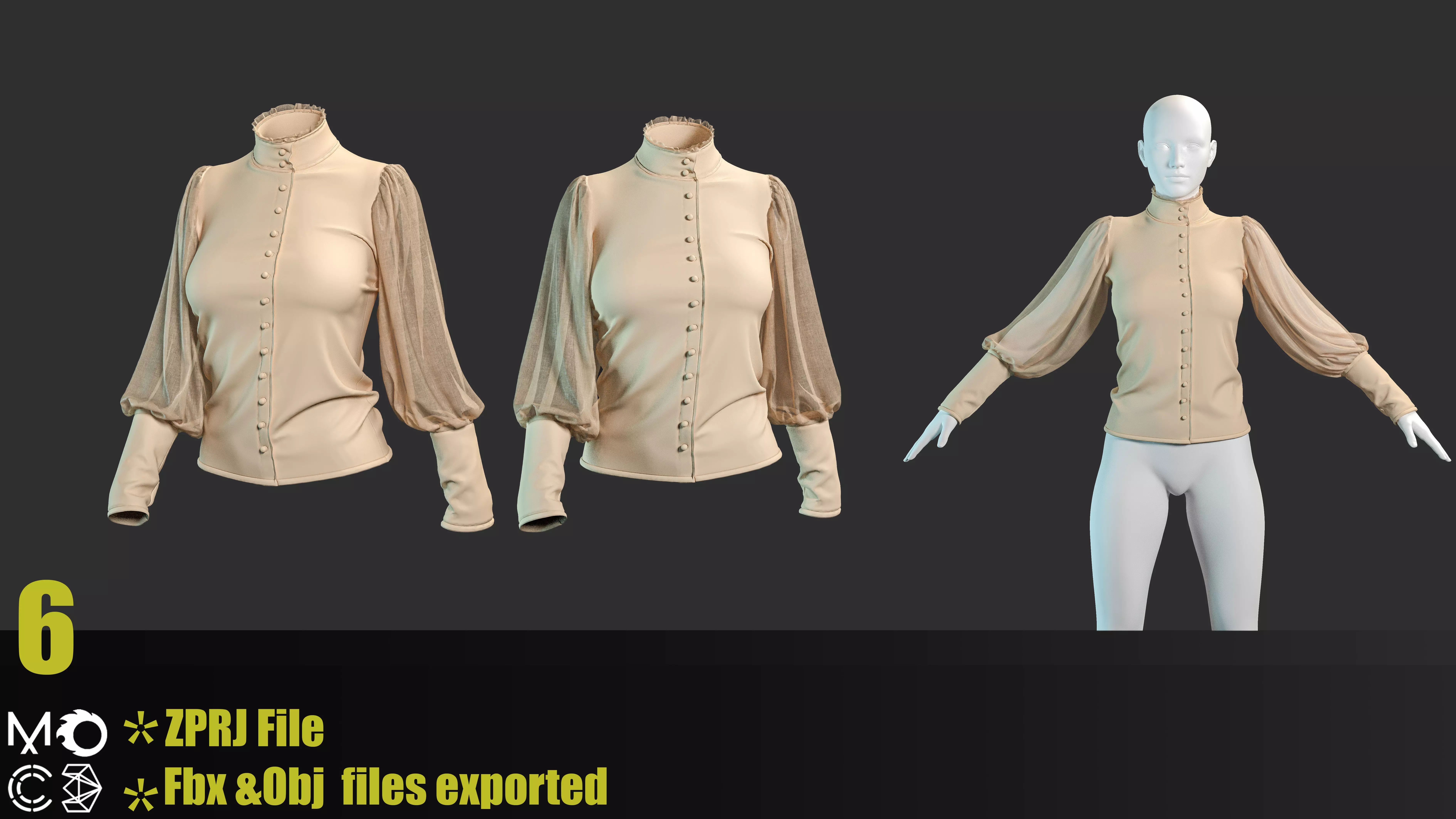 6 Victorian Female Blouses 3D model_6