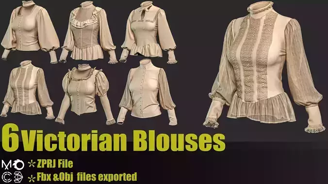 6 Victorian Female Blouses 3D model 6 Victorian Female Blouses 3D model