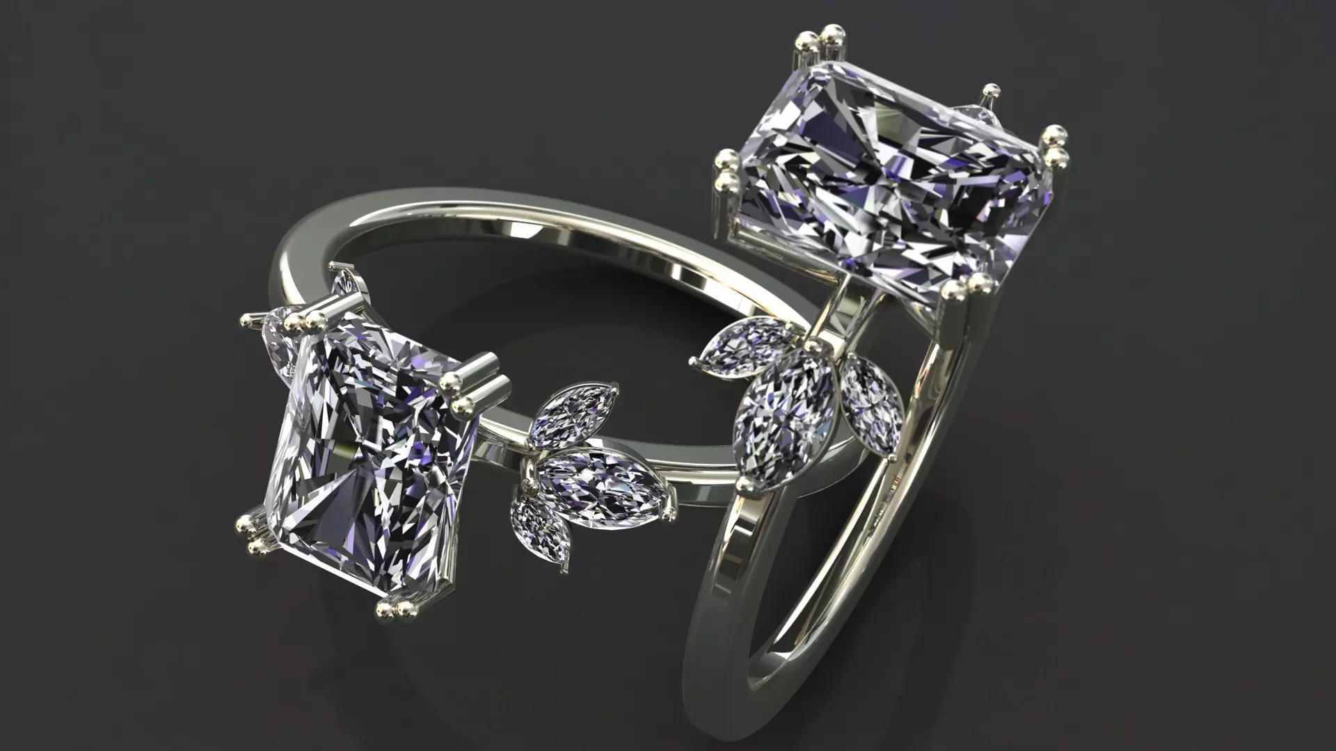 Elisa diamond leaf ring 3D model