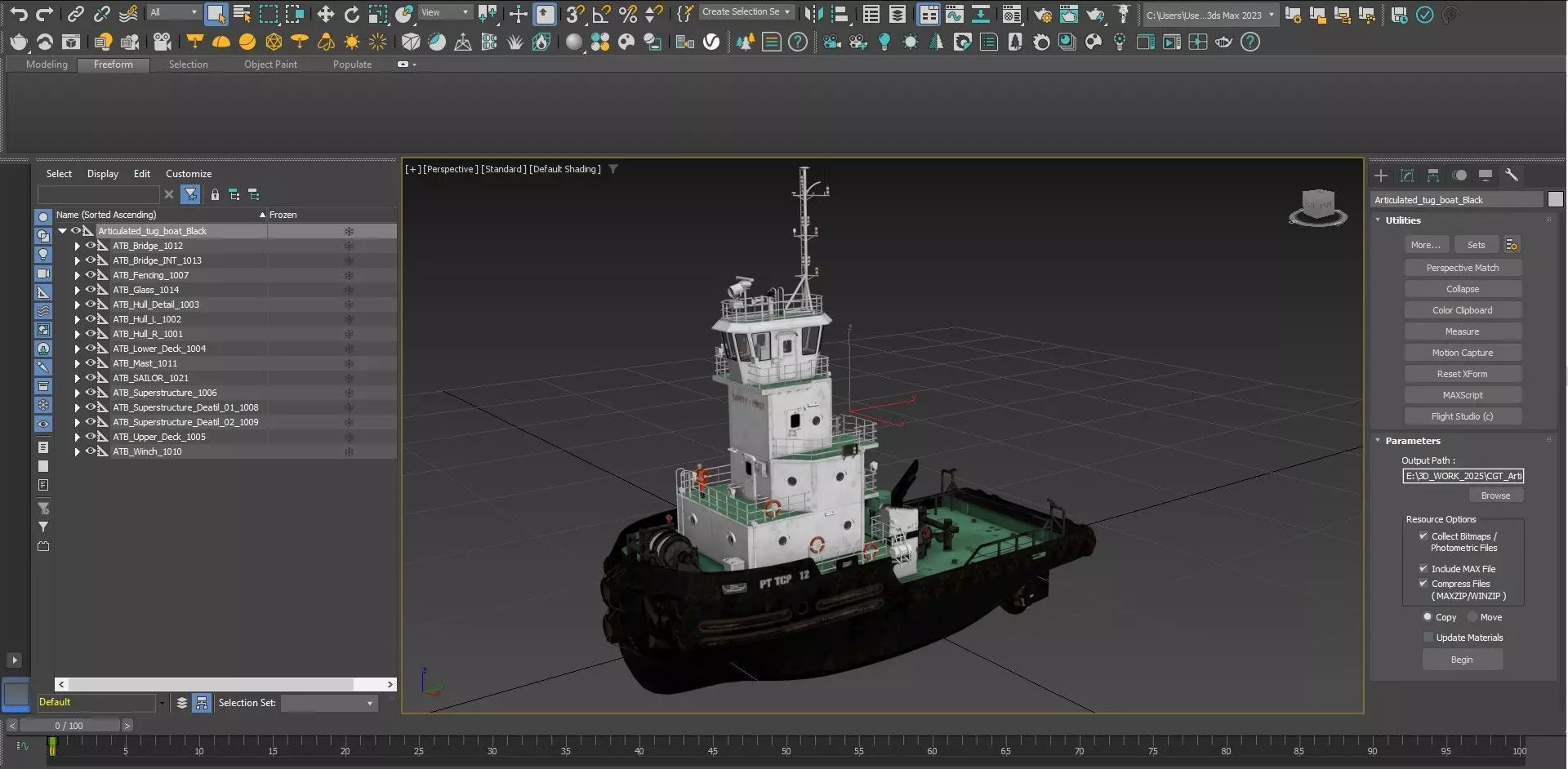 Articulated tug boat Black 3D model_16