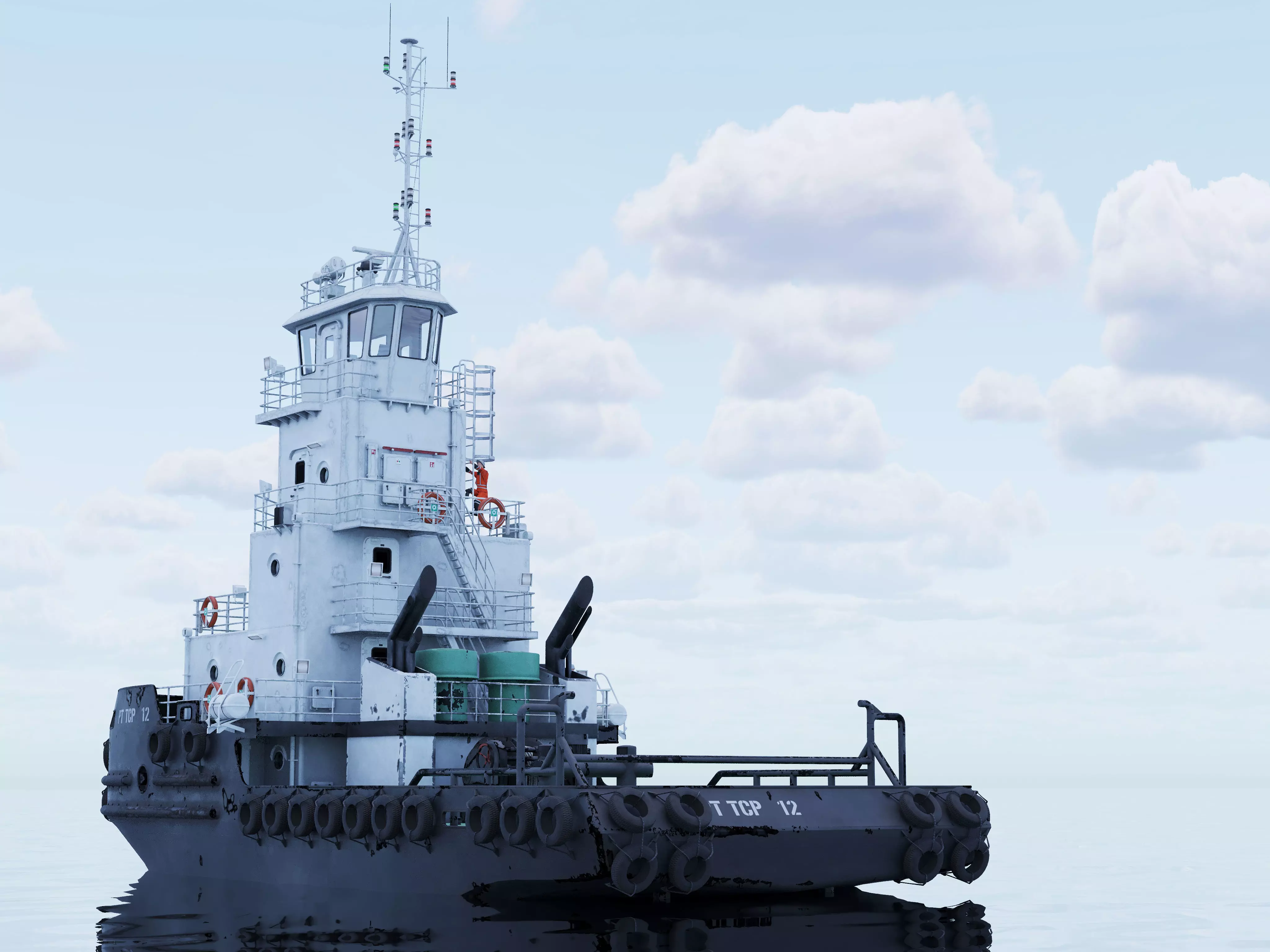 Articulated tug boat Black 3D model_2