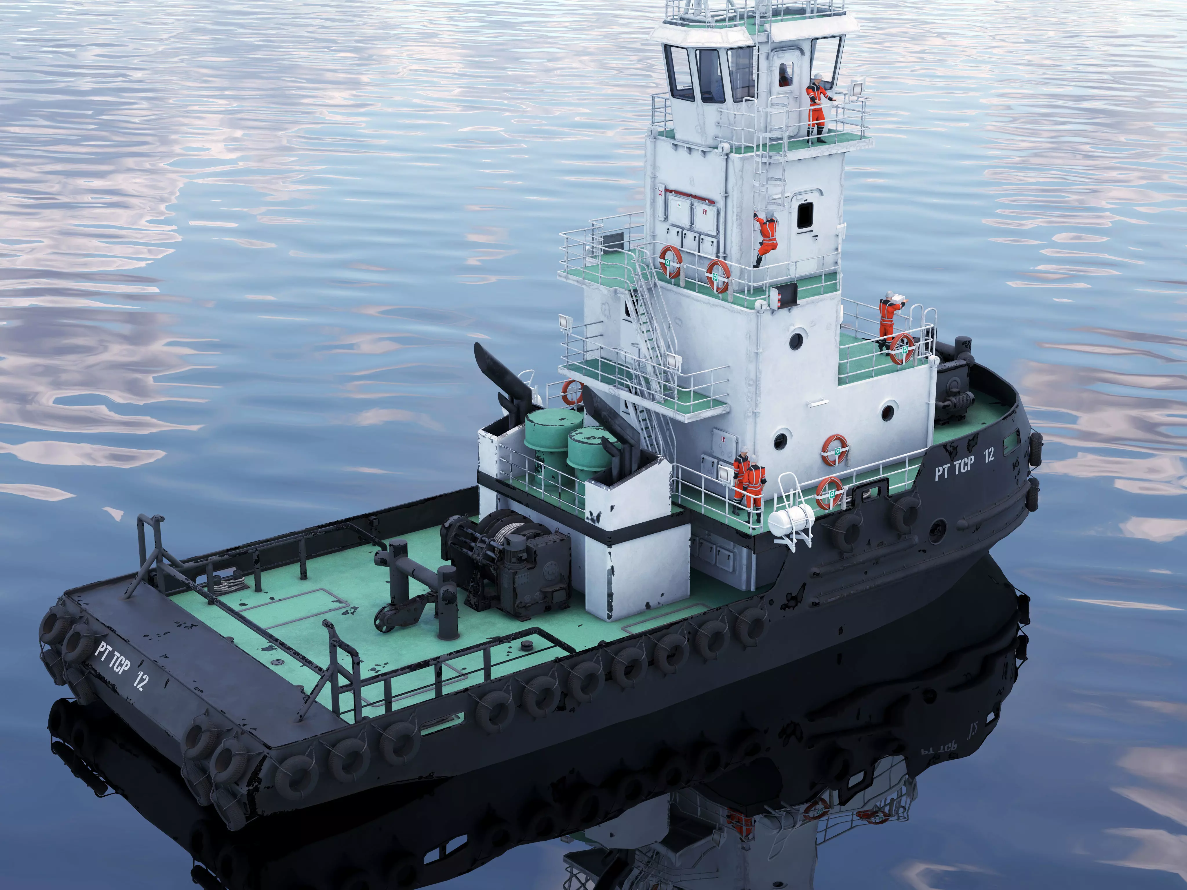 Articulated tug boat Black 3D model_10