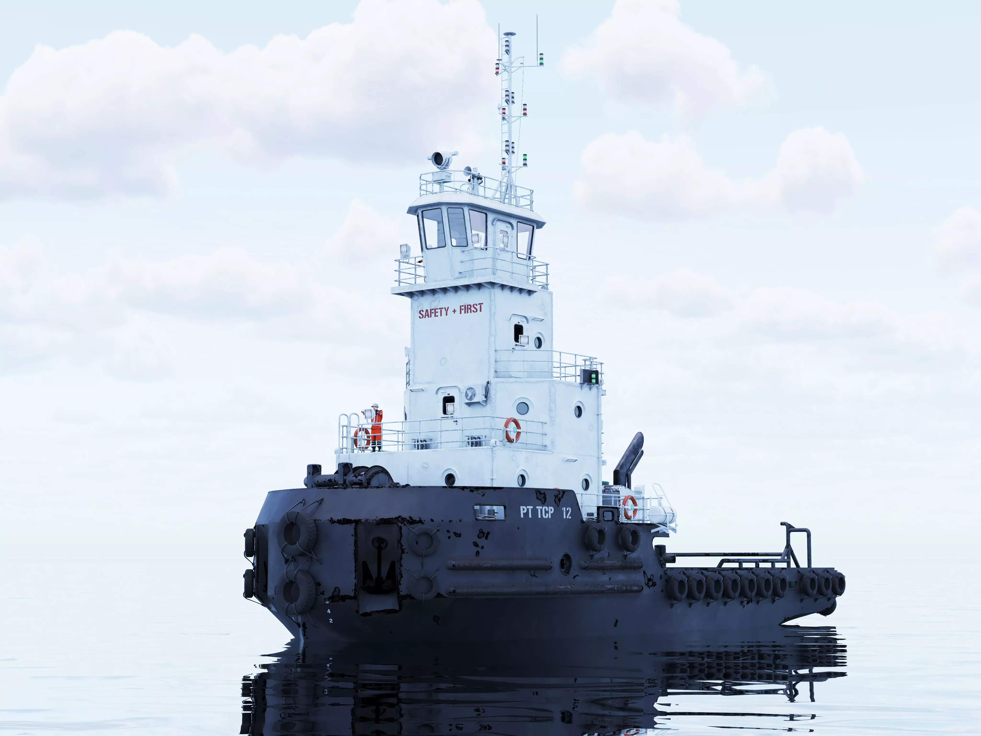 Articulated tug boat Black 3D model_0