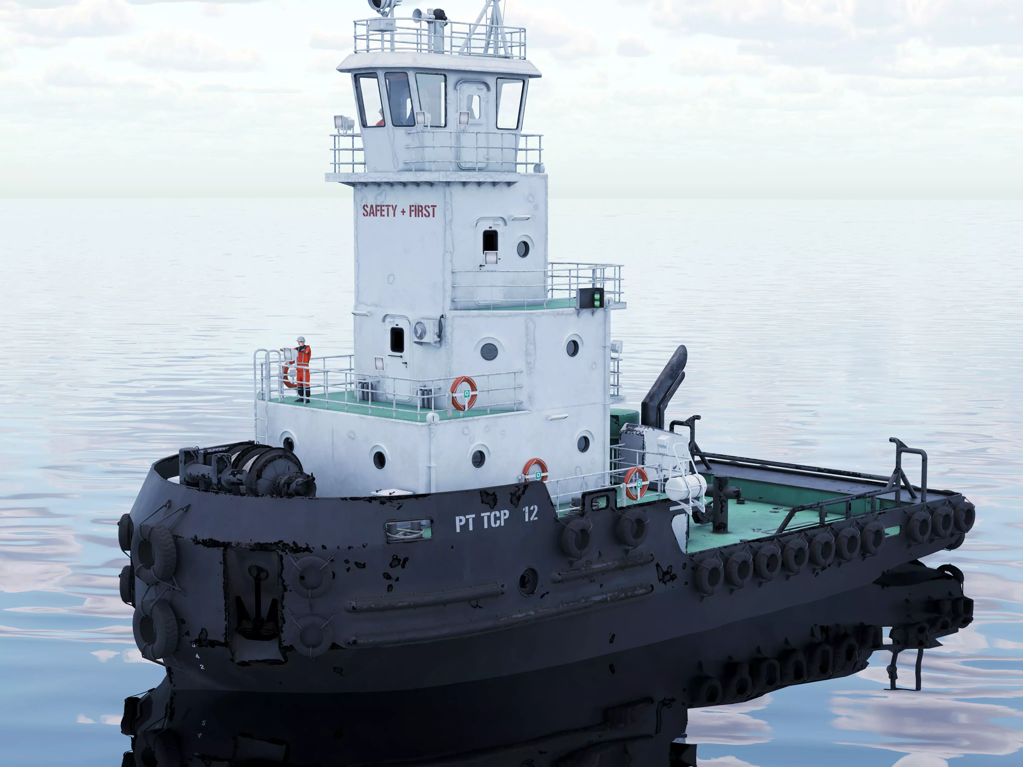 Articulated tug boat Black 3D model_3