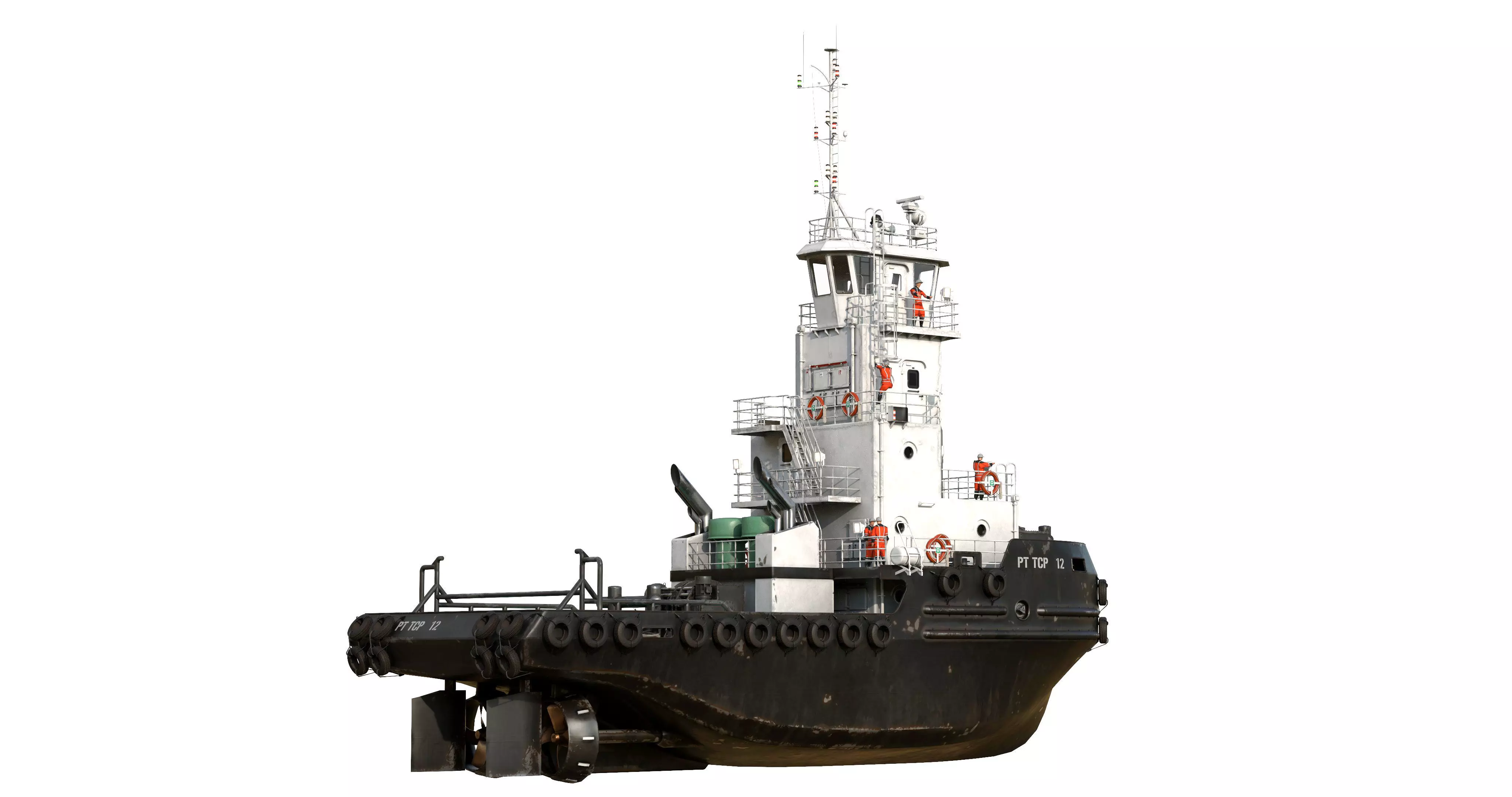 Articulated tug boat Black 3D model_6