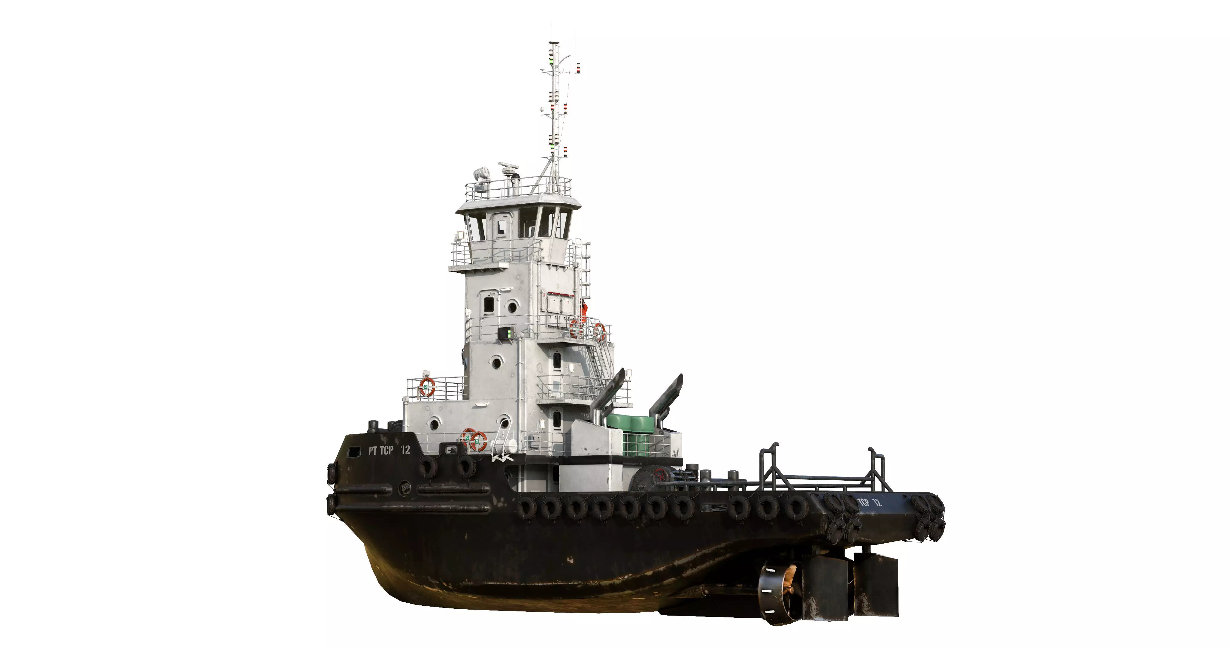 Articulated tug boat Black 3D model_7