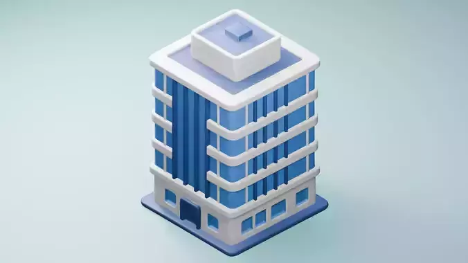 Modern Blue Office Building 3D - Low Poly Models Low-poly 3D model
