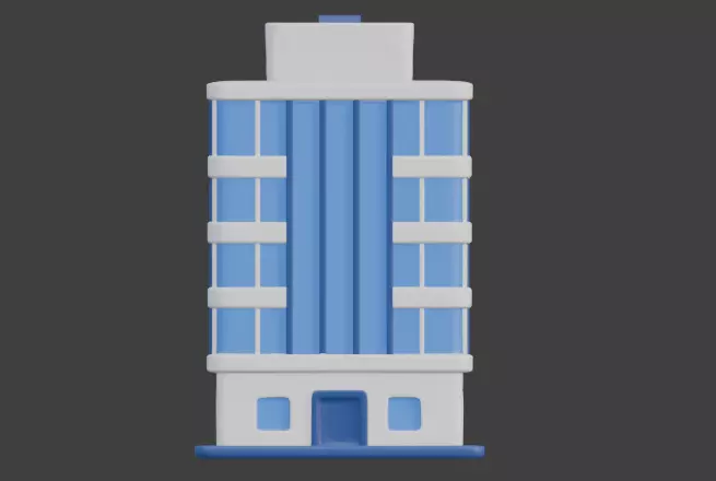 Modern Blue Office Building 3D - Low Poly Models Low-poly 3D model_2