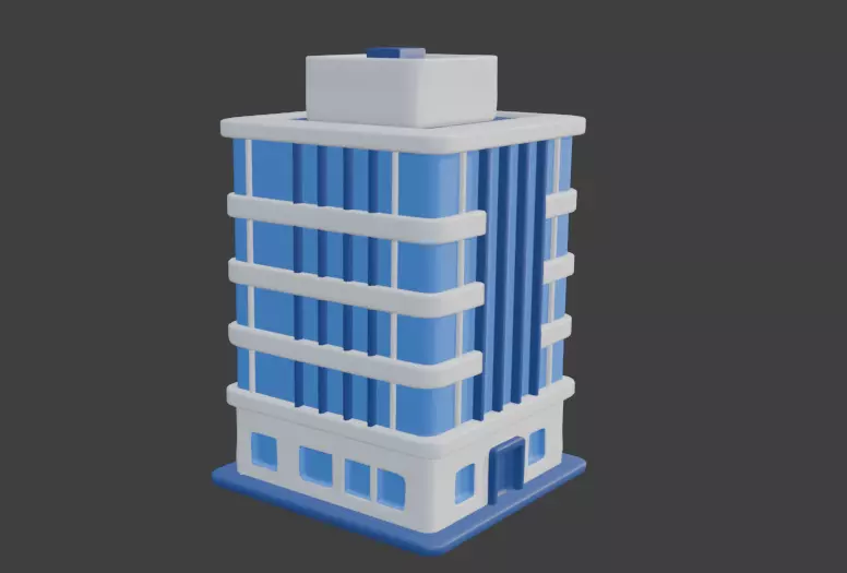 Modern Blue Office Building 3D - Low Poly Models Low-poly 3D model_1