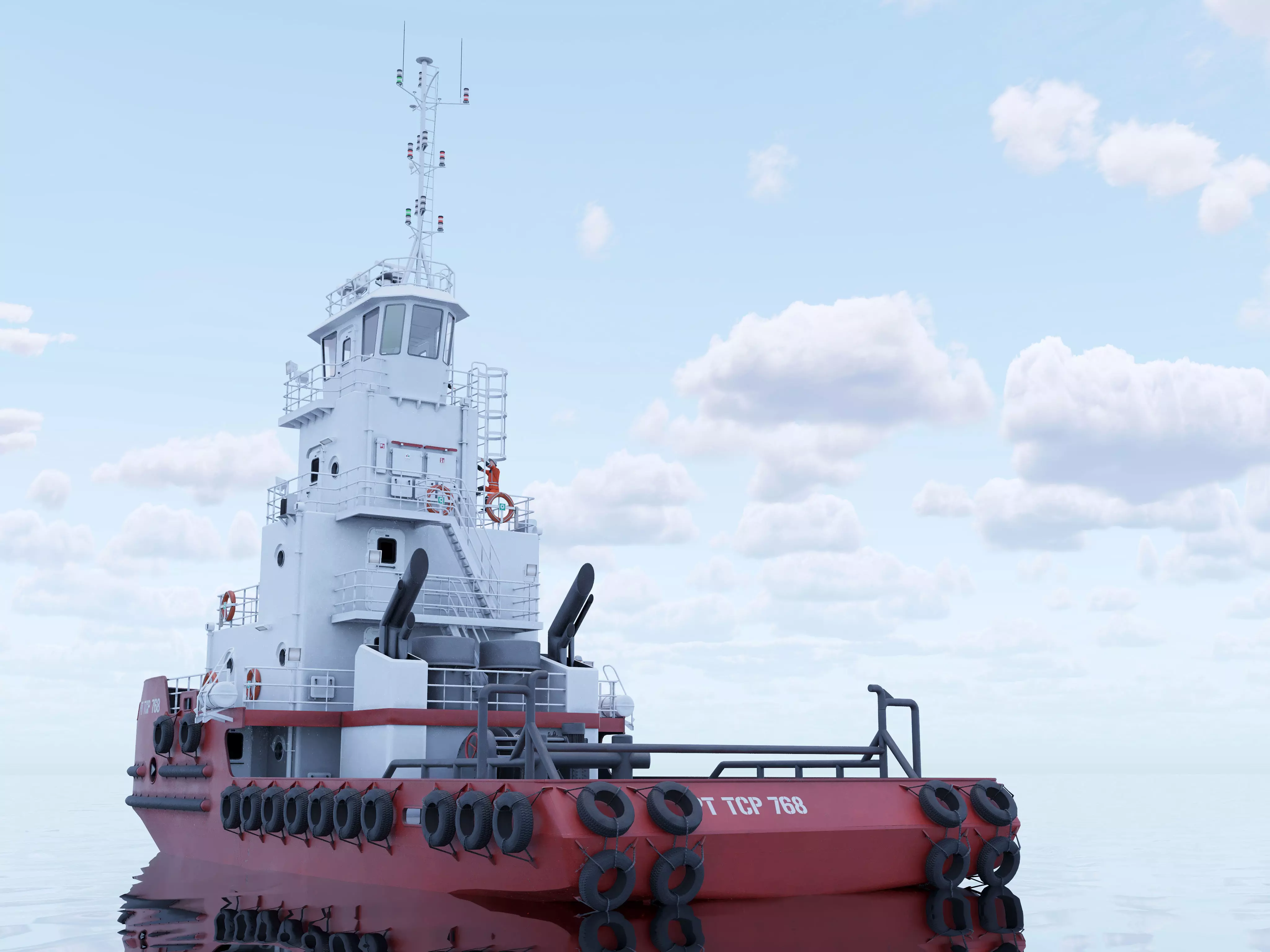 Articulated tug boat Red 3D model_2